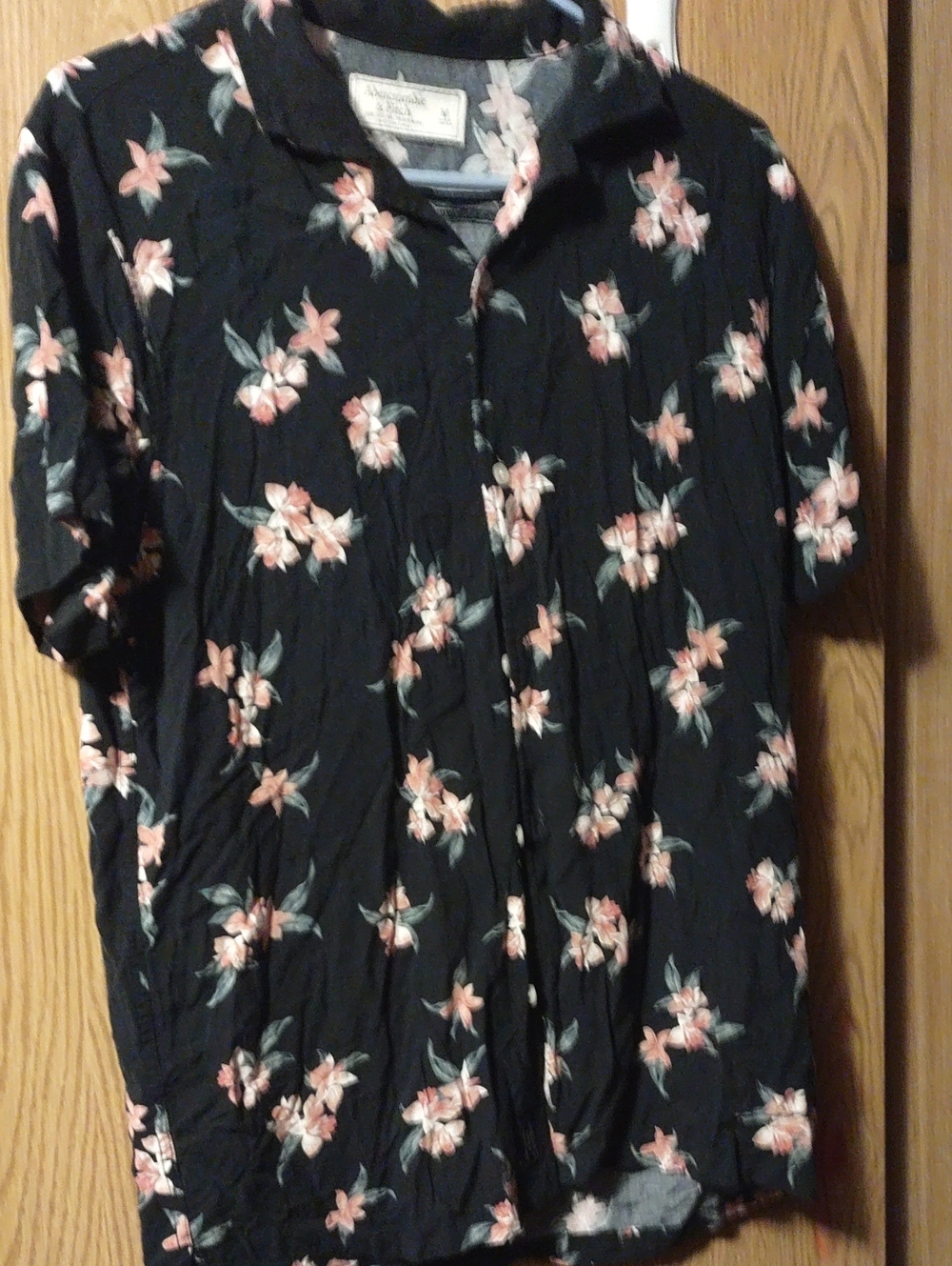 Abercrombie & Fitch Black Button-Down Shirt with Pink Floral Print